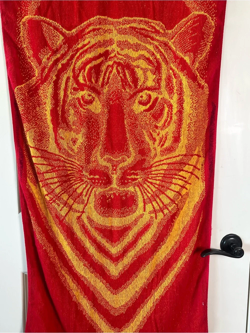 Vintage Franco Tiger Beach Towel Red Orange Velvet Plush Cotton Big Cat Wrap